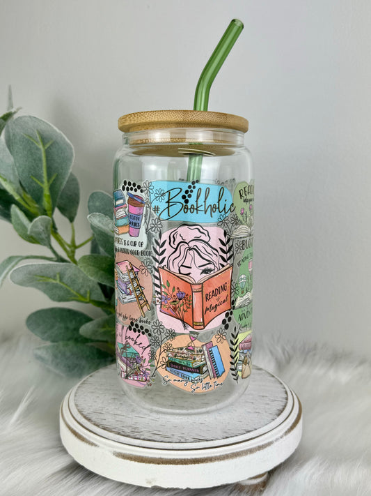 Book-holic 16oz Glass Can Tumbler