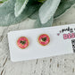 Coral w/ Gold Heart Resin Stud Earrings (18K Gold Plated Post)