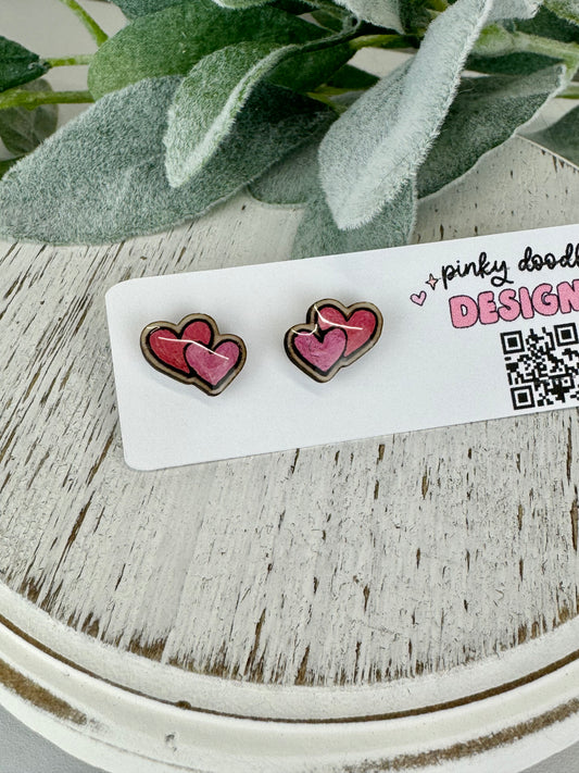 Double Heart Wood Earrings