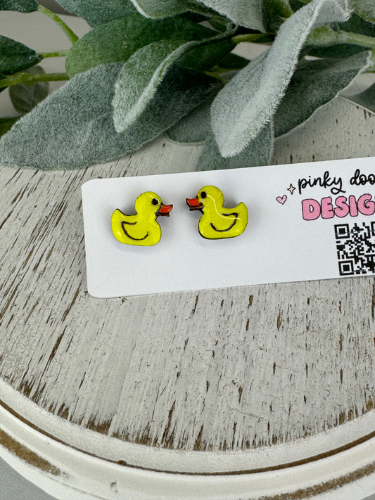 Rubber Duck Wood Earrings