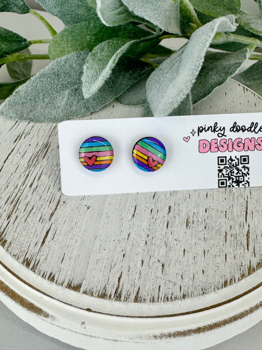 Rainbow Heart Wood Earrings