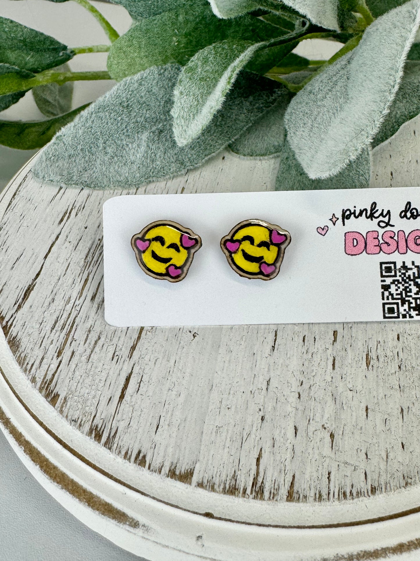 Emoji Hearts Wood Earrings