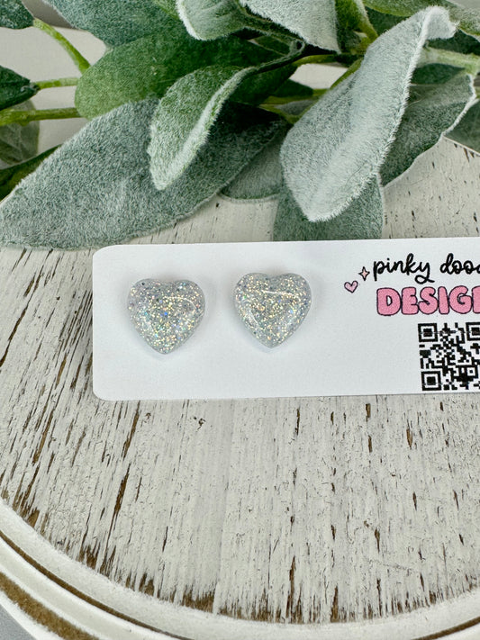 White Glitter Resin Stud Earrings (Stainless Steel Post)