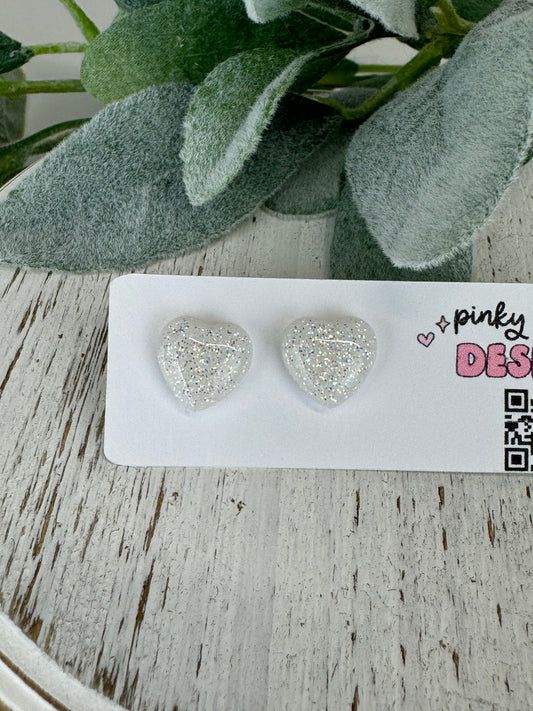 White Glitter Resin Stud Earrings (18K Gold Plated Post)