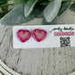Double Heart Magenta/Pink Glitter Resin Stud Earrings (18K Gold Plated Post)