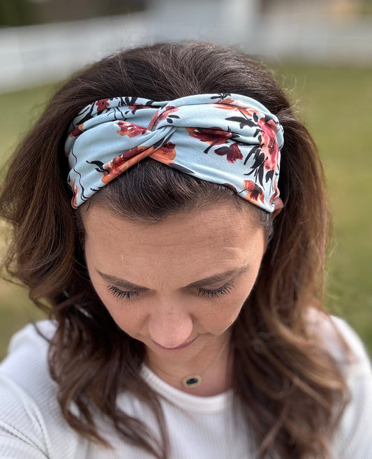 Twist Headband Light Blue Floral