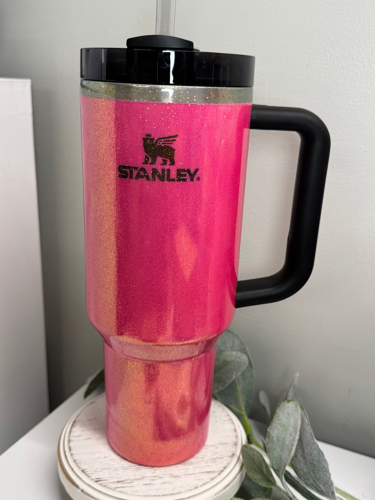 Glittered Electric Pink 40oz Stainless Steel Stanley Tumbler