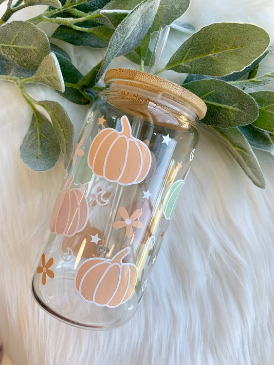 Pastel Pumpkins 16oz Glass Can Tumbler