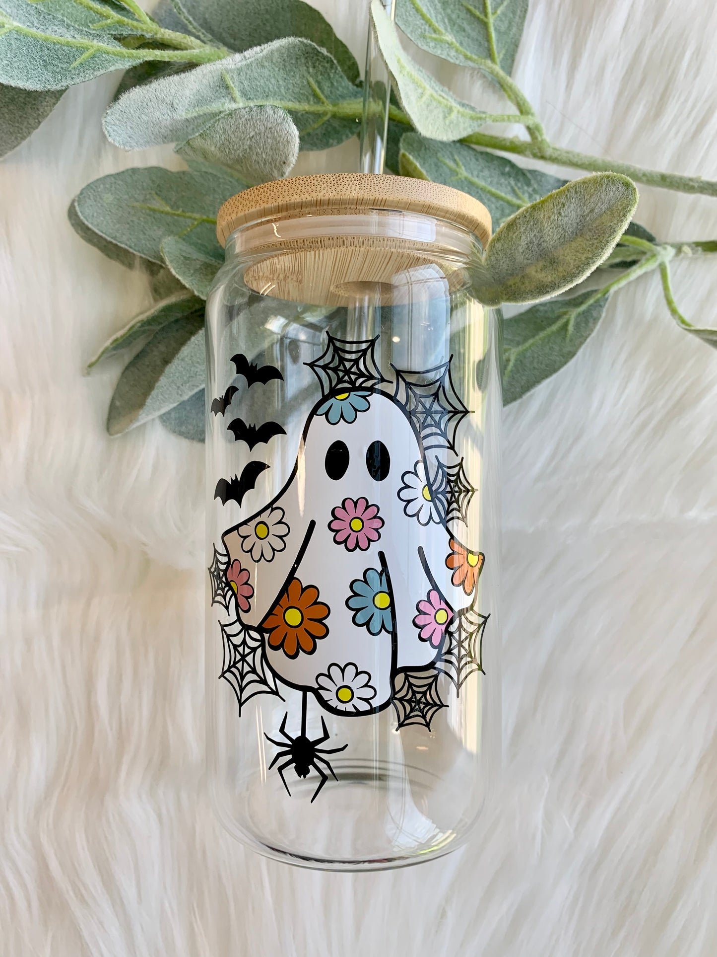 Groovy Ghost 16oz Glass Can Tumbler