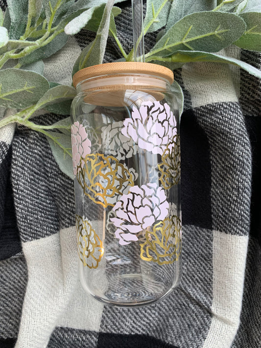 Color Changing Pretty Peonies 16oz Glass Can Tumbler