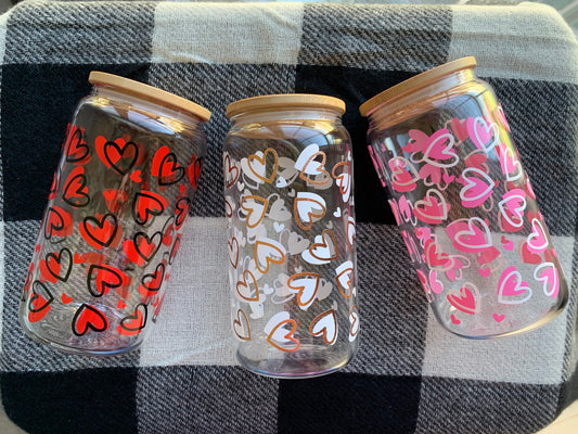 Hearts 16oz Glass Can Tumbler