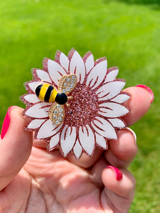 Sunflower Badge Topper with Bee (Acrylic Only!)